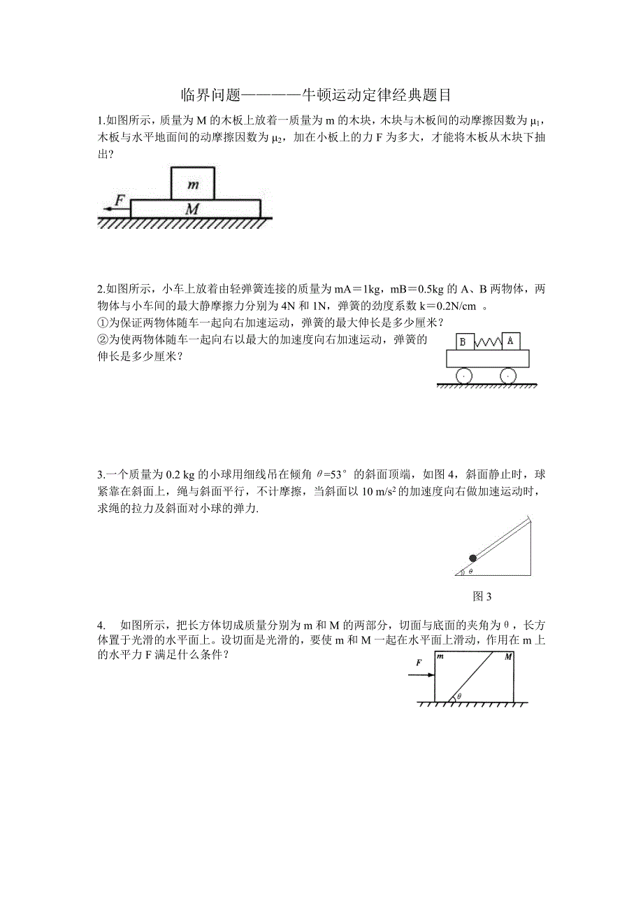 牛顿运动定律经典临界问题_第1页