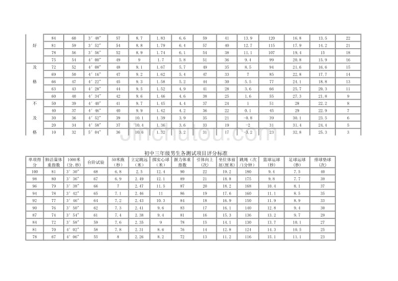 国家学生体质健康标准评分表_第4页