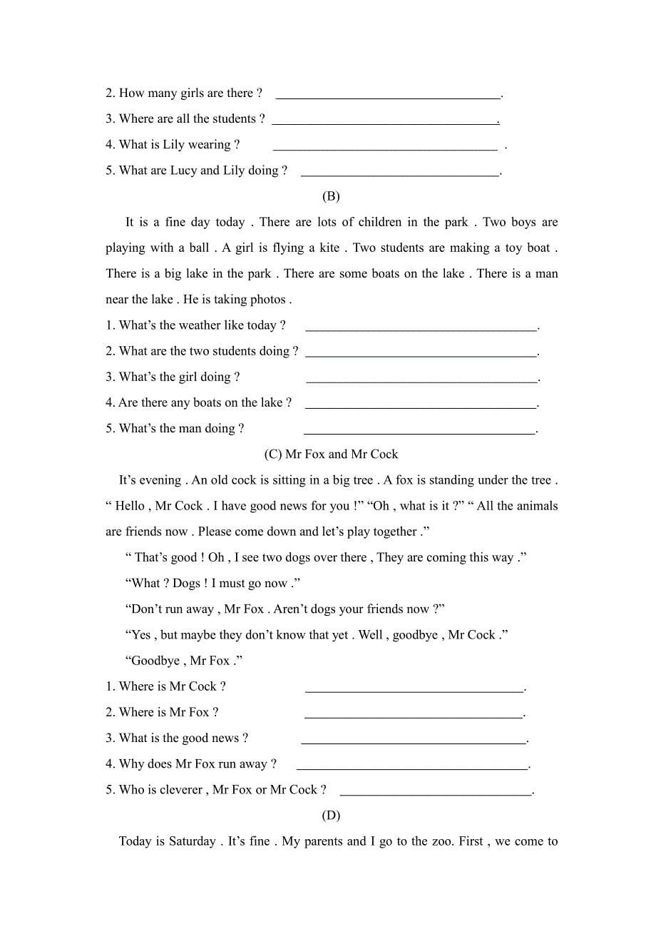 六年级英语专项练习 阅读理解_第5页