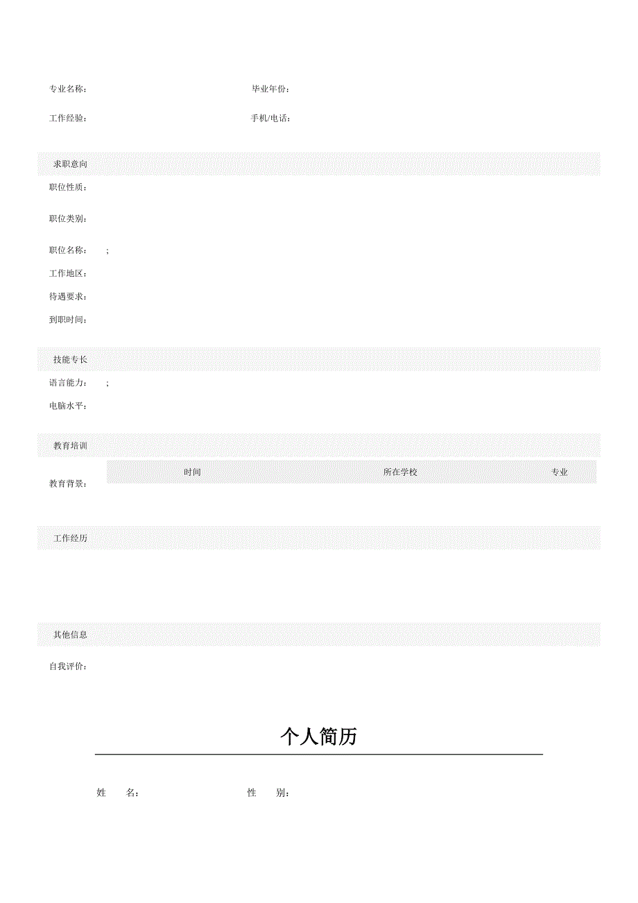 个人简历空白表格60种模板_第2页