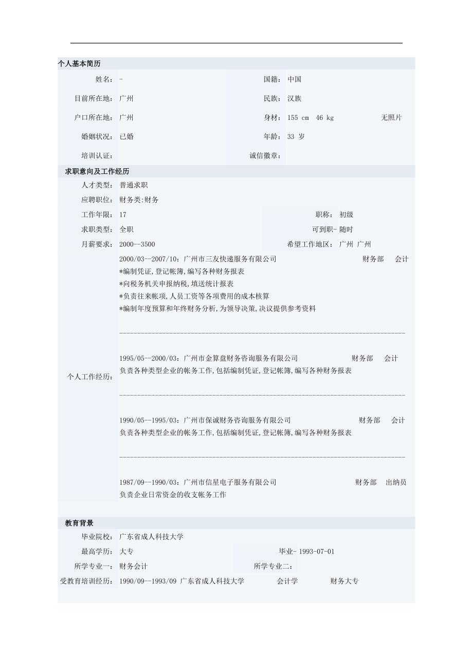 财务会计类专业简历模板_第1页