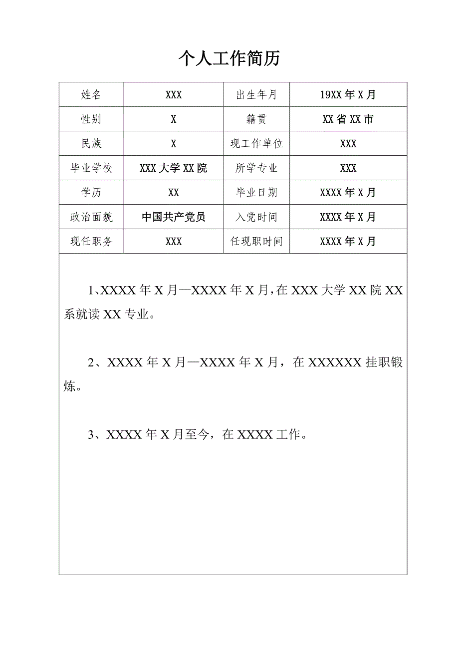 个人工作简历模板_第1页