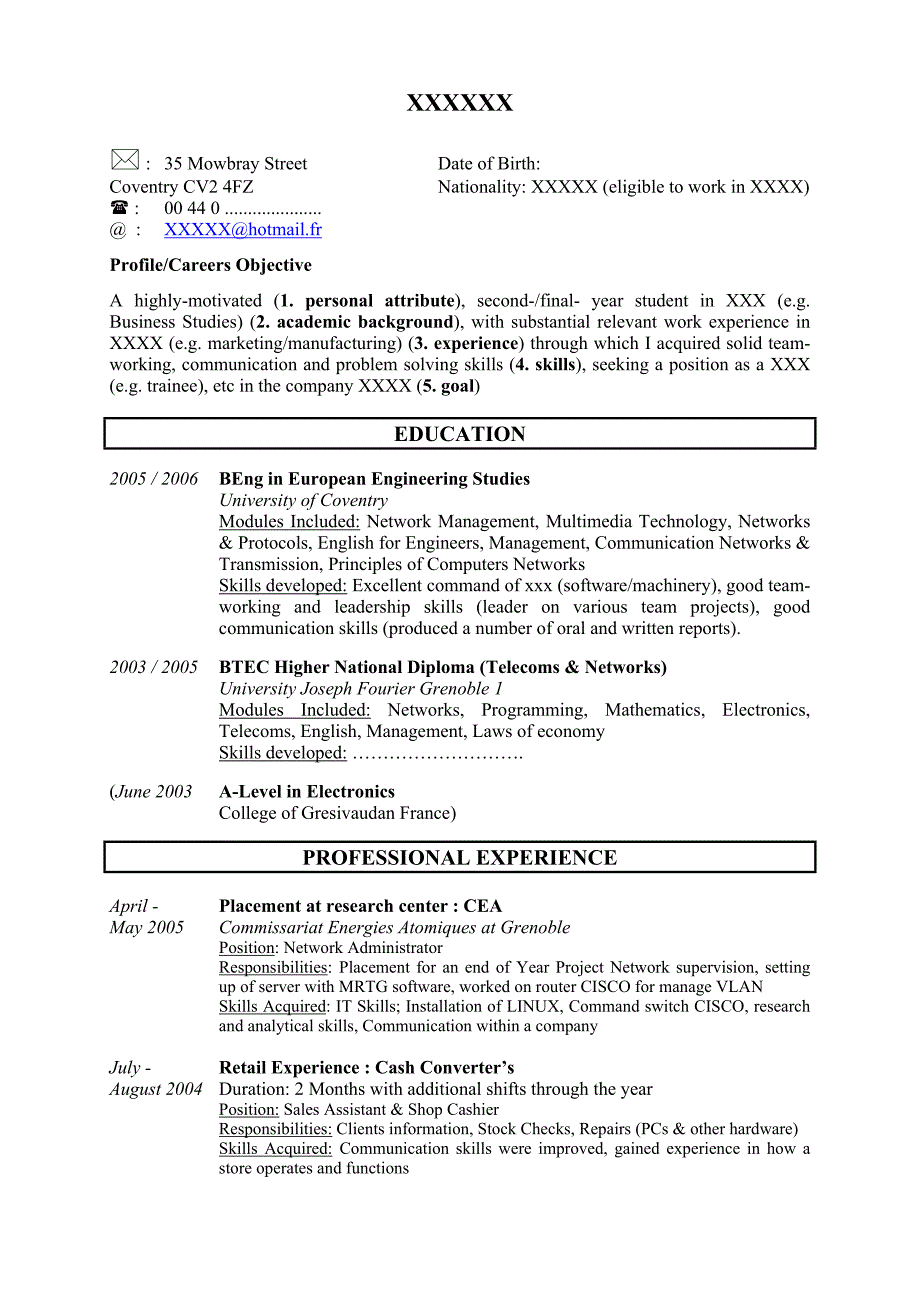 英文求职简历模板 CV or Resume model_第1页