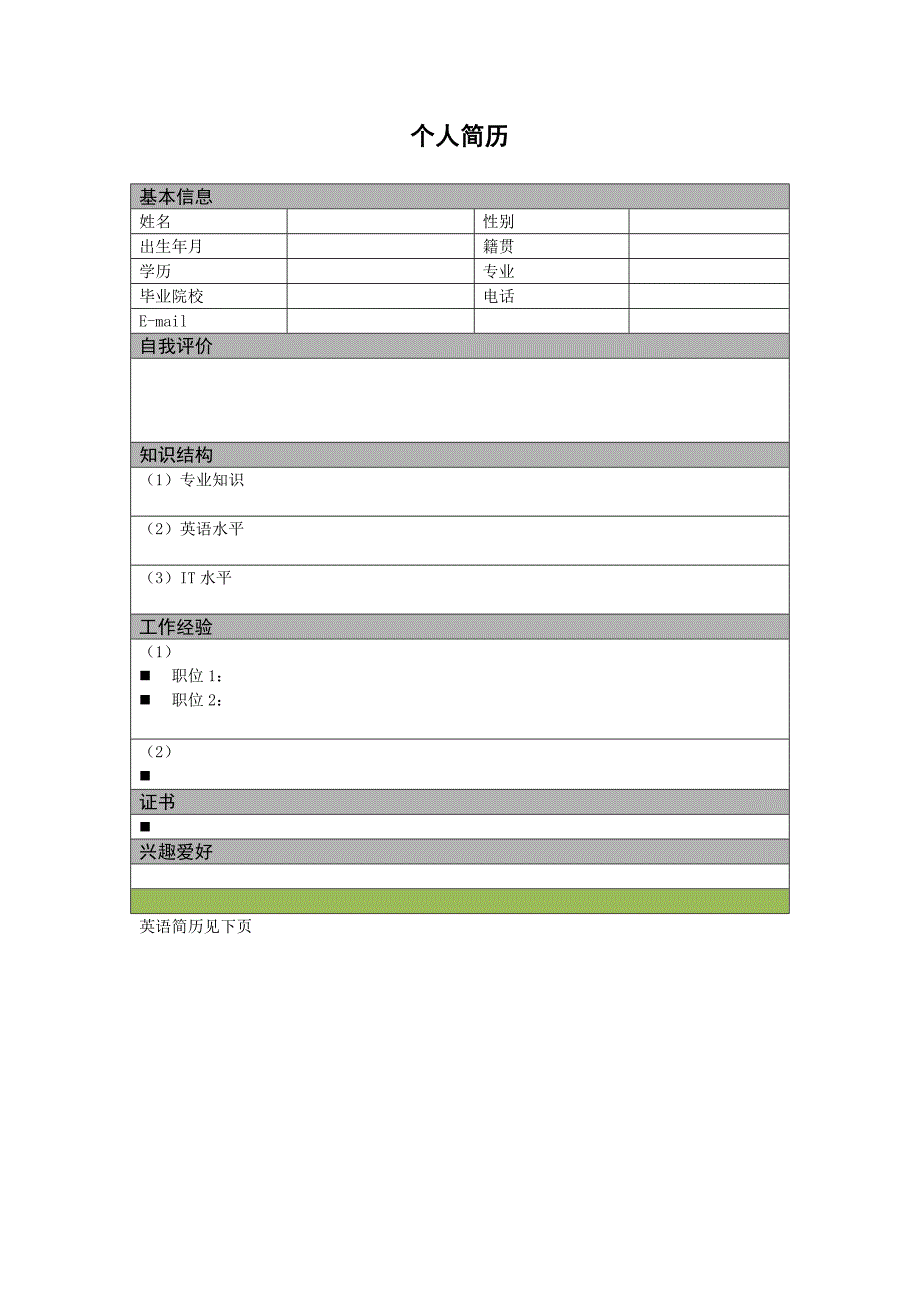 个人简历模板3(中文版和英文版)_第1页