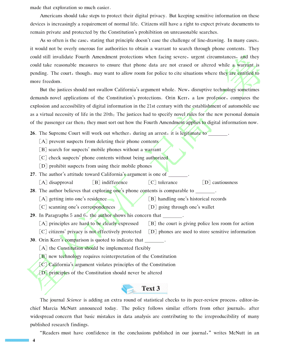 全国硕士研究生入学考试英语试题 最新真题_第4页