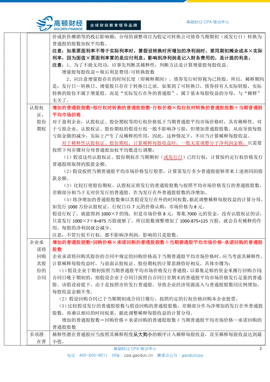 CPA会计学习笔记： 第26章 每股收益_第2页