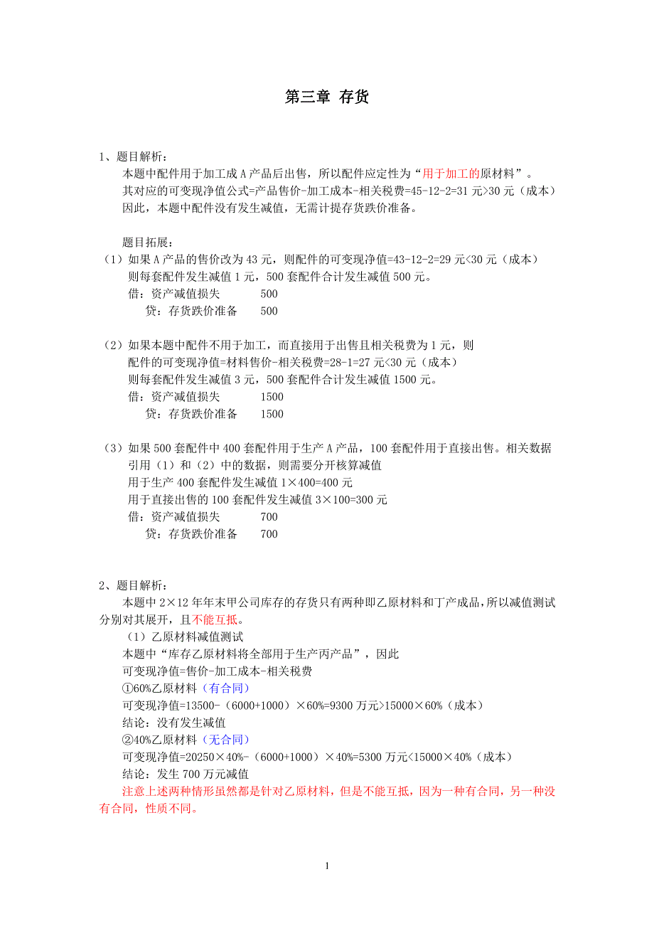 CPA《会计》第三章存货、第五章固定资产答案_第1页