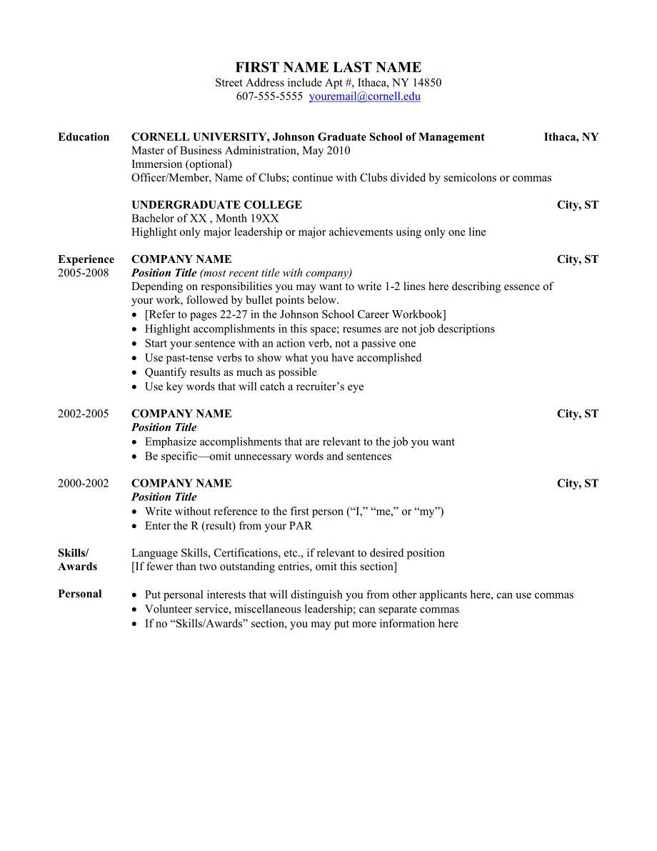 Cornell resume template_第1页