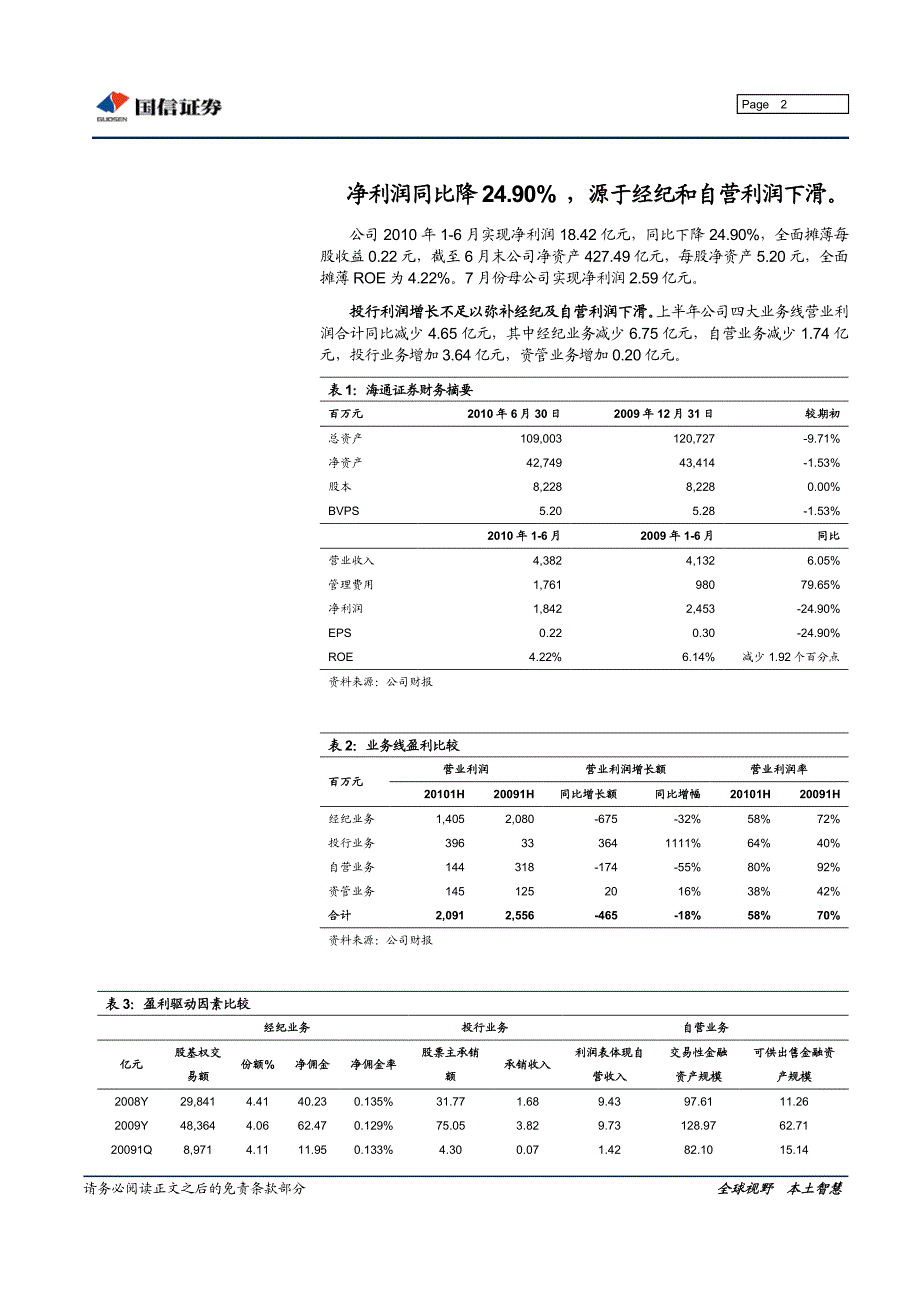 海通证券（国信证券）中报点评－经纪和自营拖累净利下滑24.9%_第2页