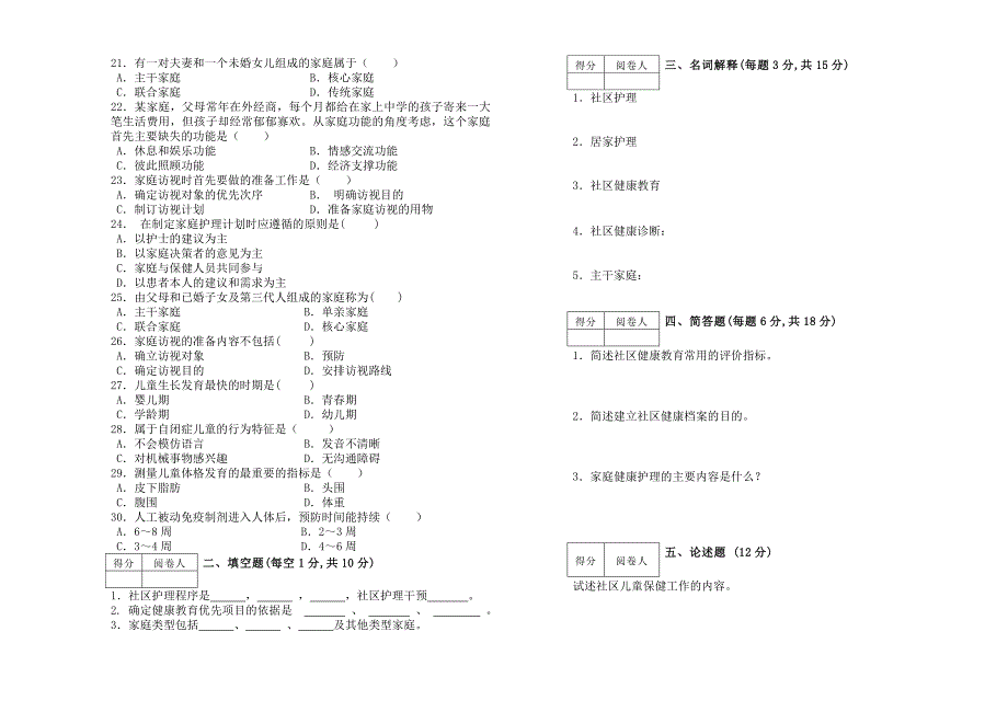 社区护理试卷（期中）－罗琼，陈晓斌_第2页