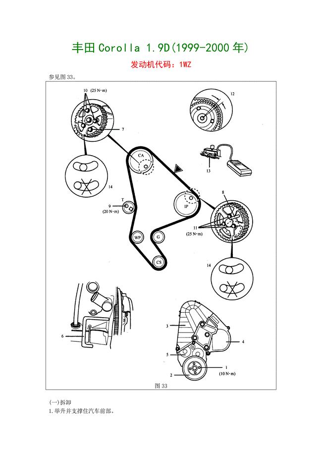 丰田Corolla 1.9D(1999-2000年)发动机代码：1WZ(02)