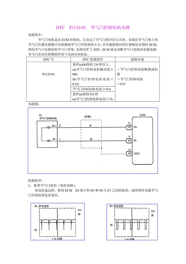 中文凯美瑞发动机维修资料－节气门电机控制电路　P1125闪码41