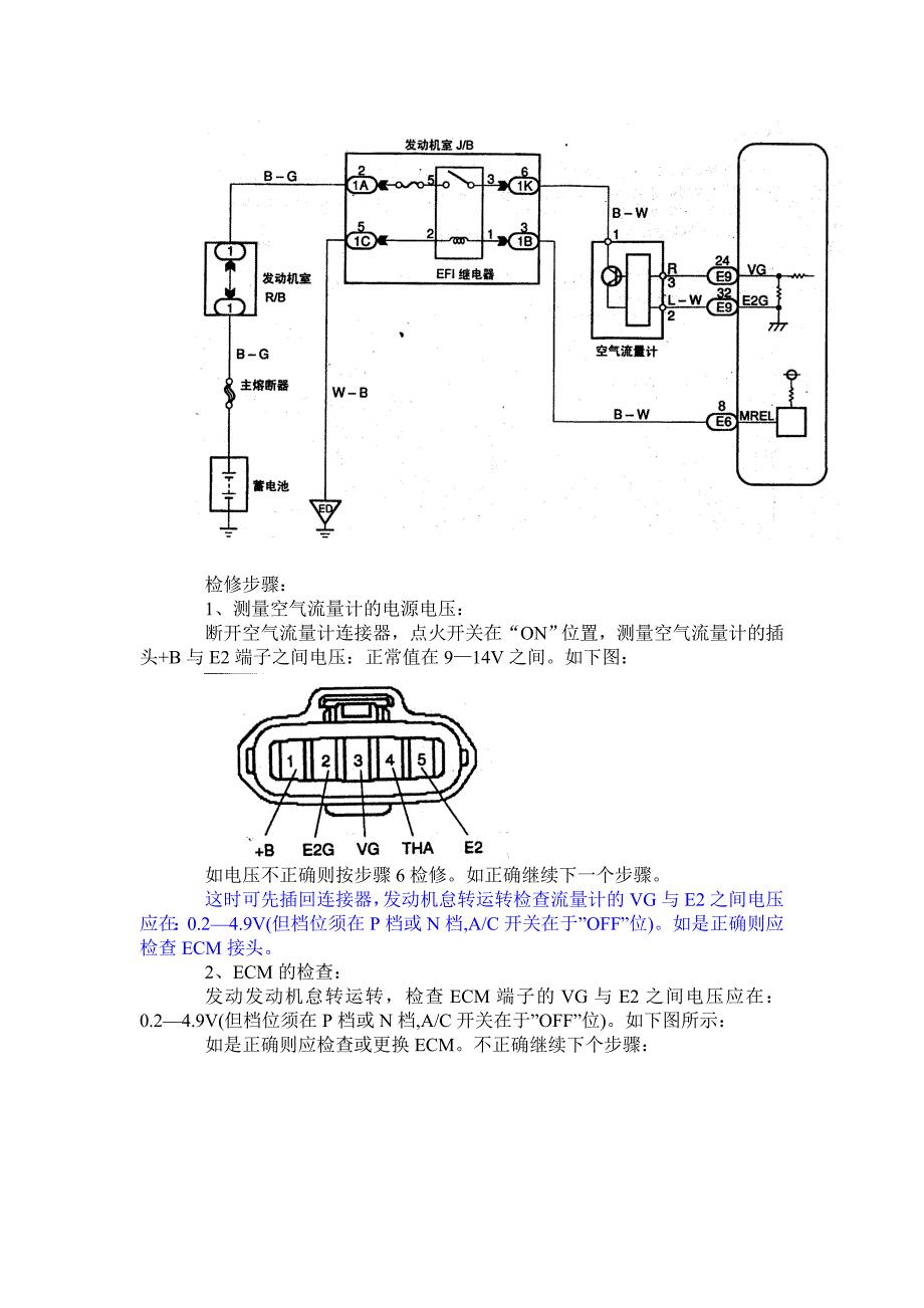 中文凯美瑞发动机维修资料－空气流量计电路   P0100闪码31_第2页