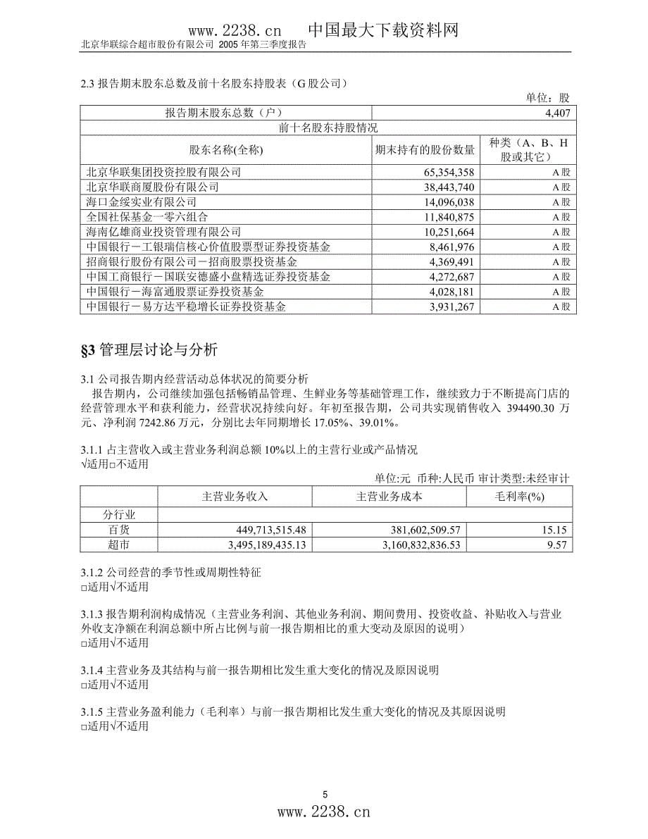 北京华联综超第三季度报告_第5页