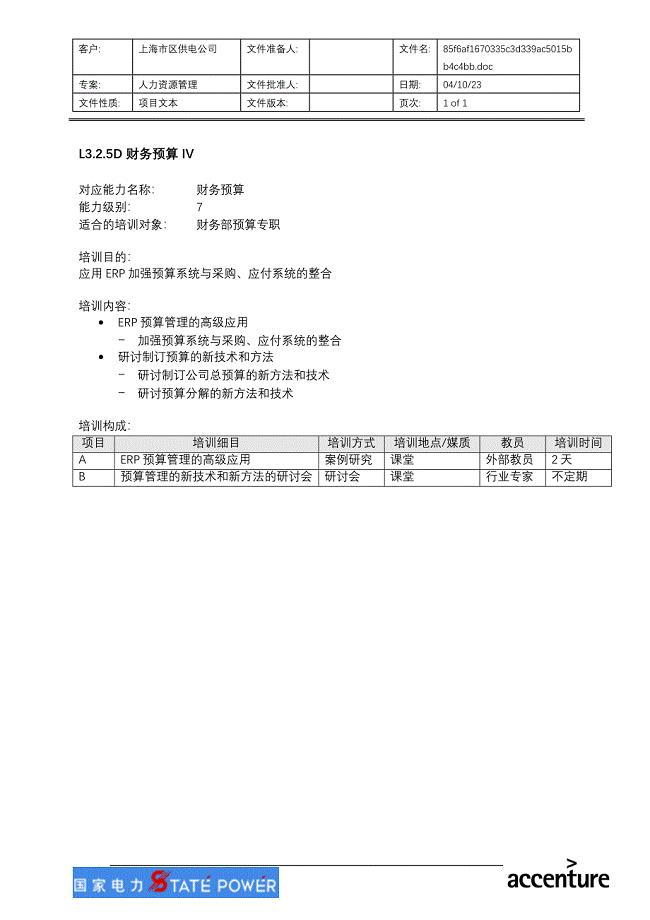 财务预算IV－上海市电力公司