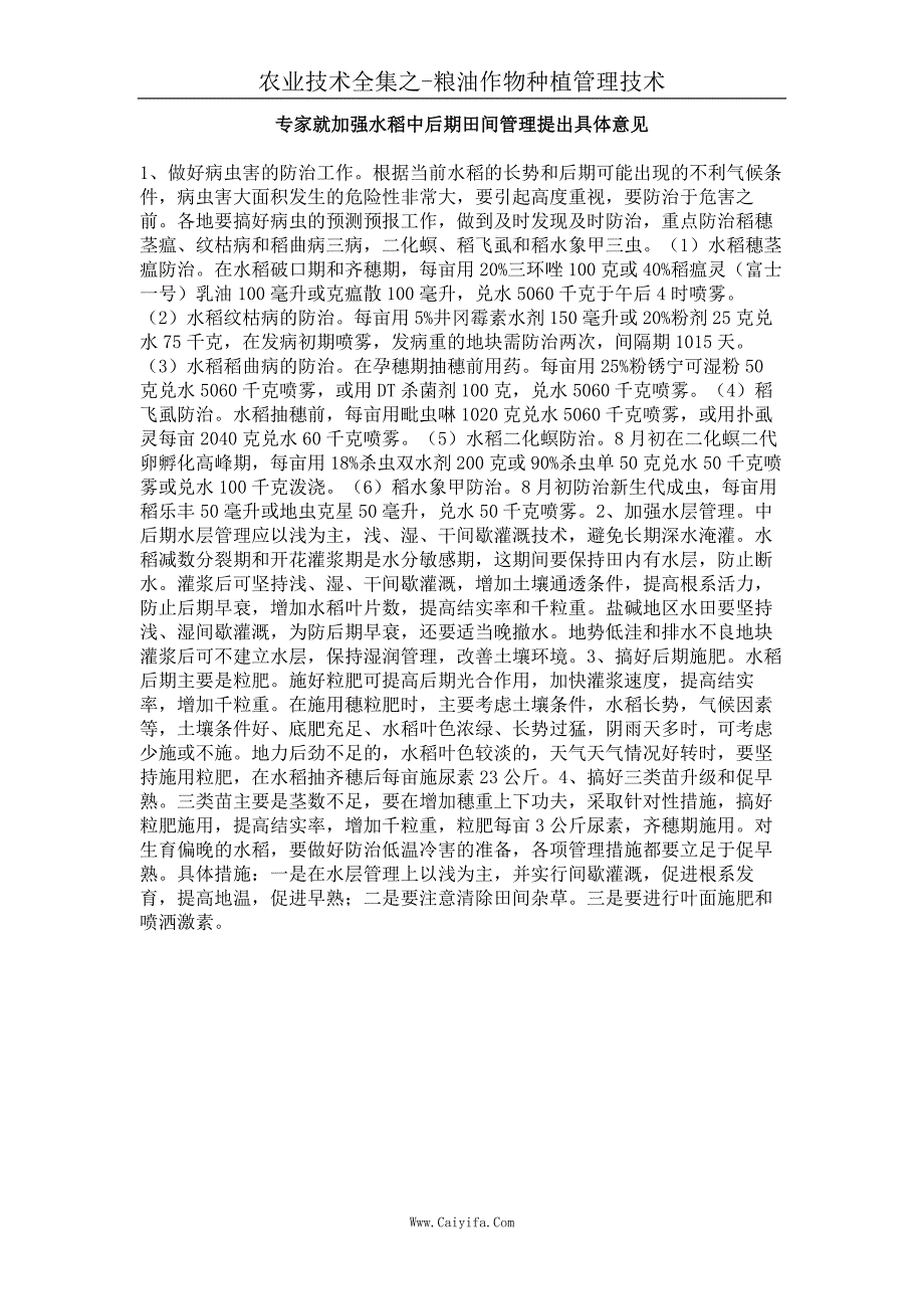 专家就加强水稻中后期田间管理提出具体意见_第1页