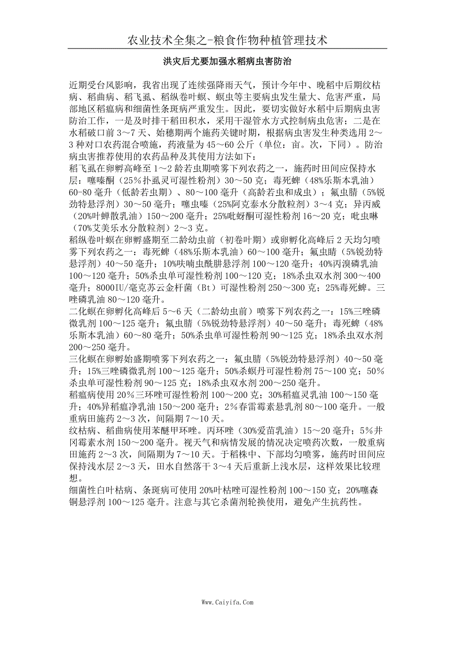 洪灾后尤要加强水稻病虫害防治_第1页