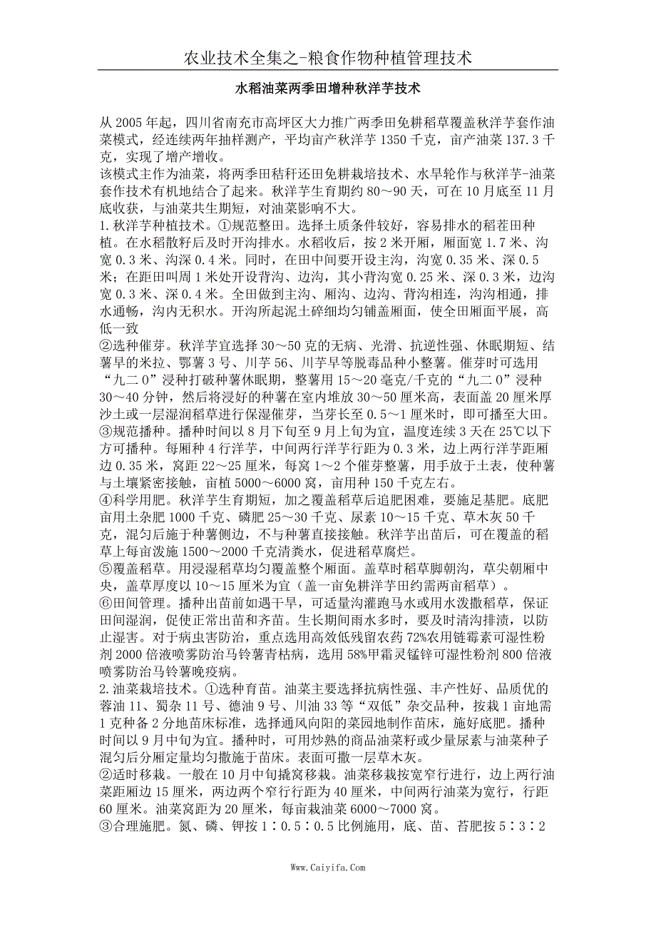 水稻油菜两季田增种秋洋芋技术_第1页