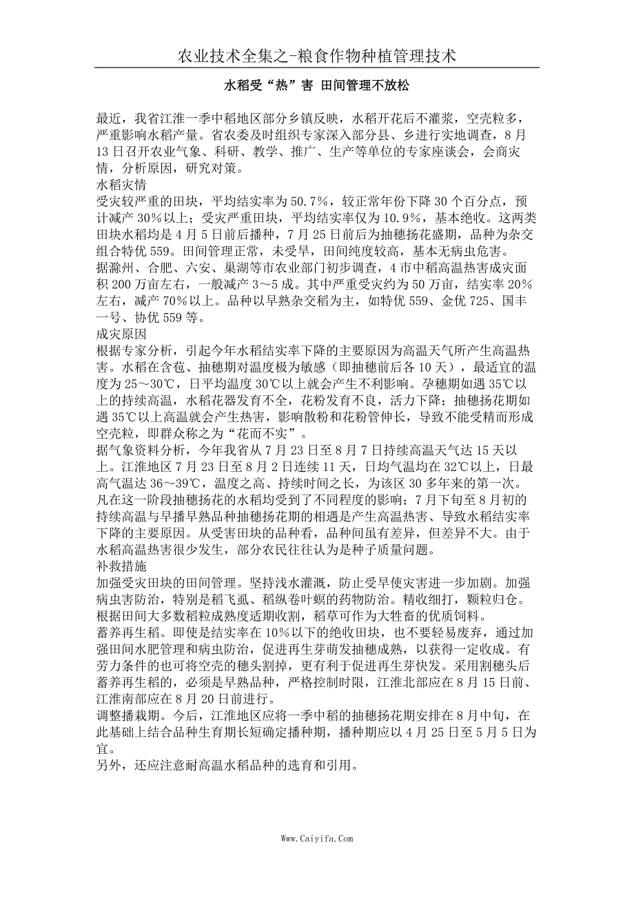 水稻受“热”害 田间管理不放松_第1页