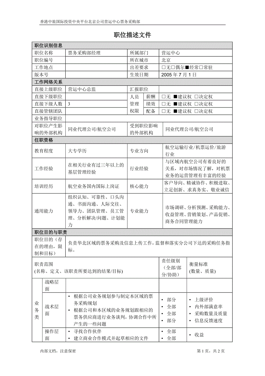 华北区票务采购部经理 (2)－凯捷-香港中旅国际投资_第1页