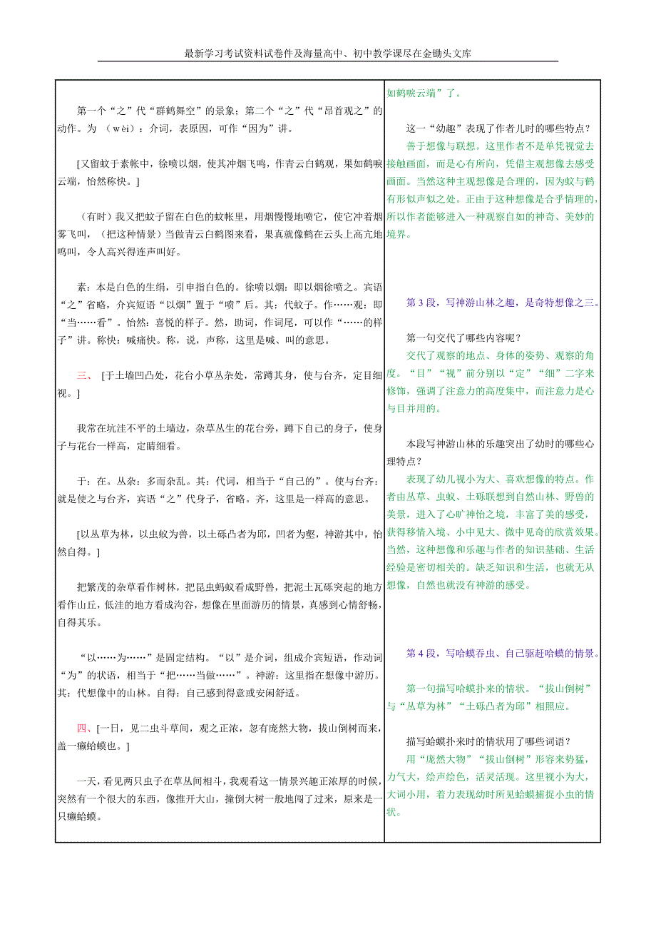 苏教版七上《幼时记趣》知识导学_第3页