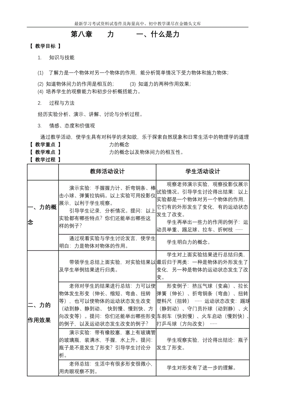 （教科版）2016版八年级物理下 全套教案（Word表格版版，68页）_第1页