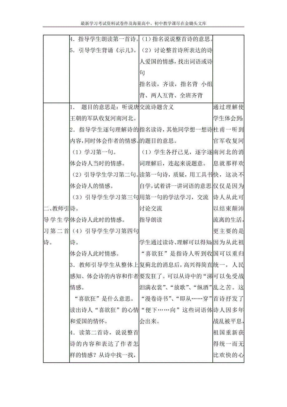 苏教版六年级上册《古诗两首》表格式教学设计_第3页