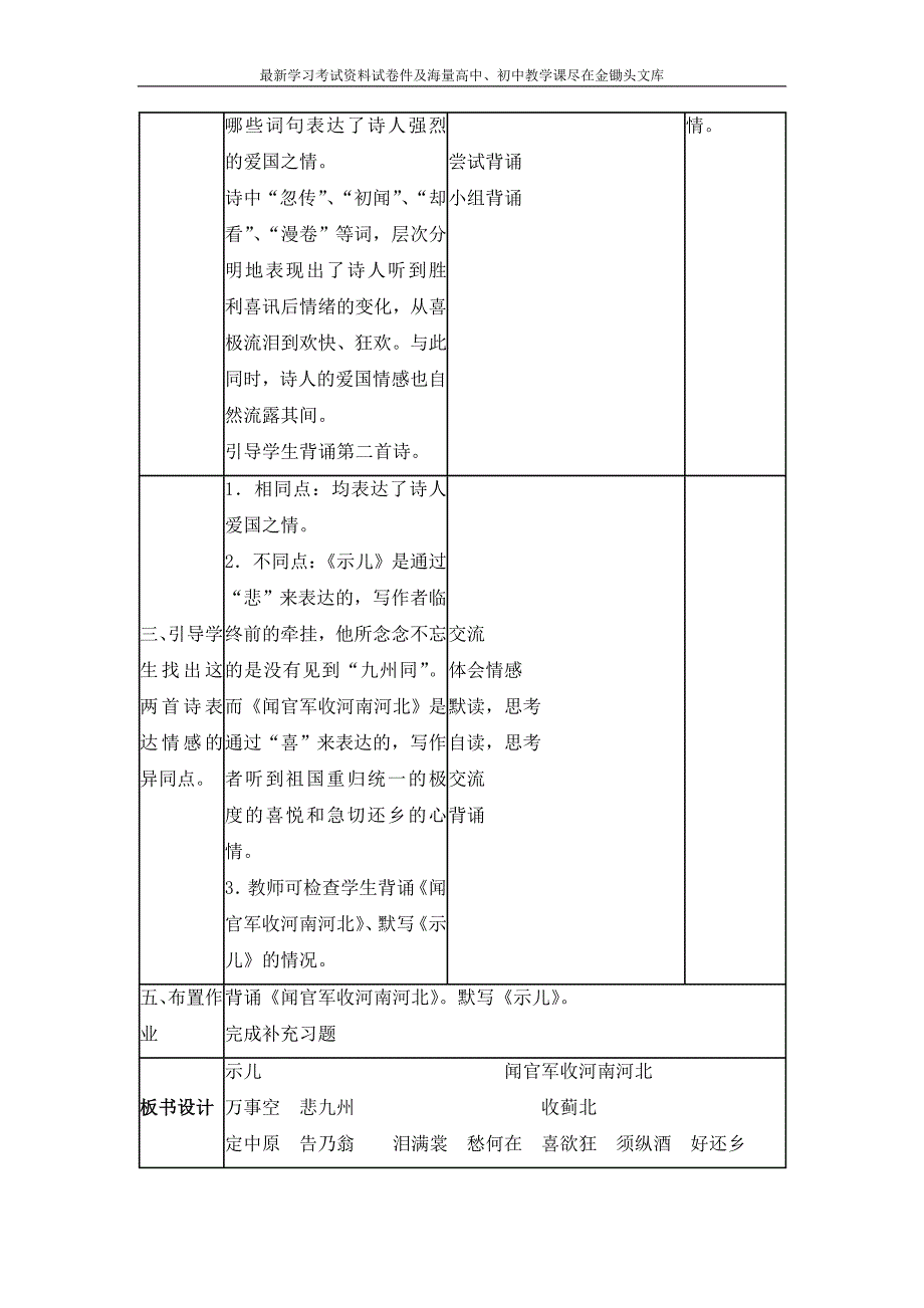 苏教版六年级上册《古诗两首》表格式教学设计_第4页