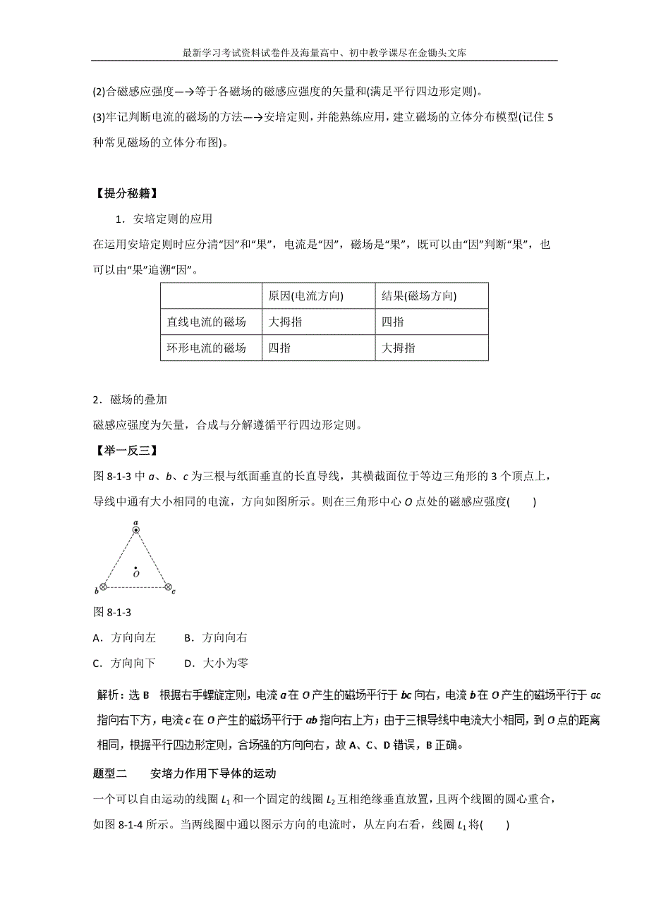 高考物理热点题型应考秘籍 8.1-磁场的描述、磁场对电流的作用（解析版）_第2页