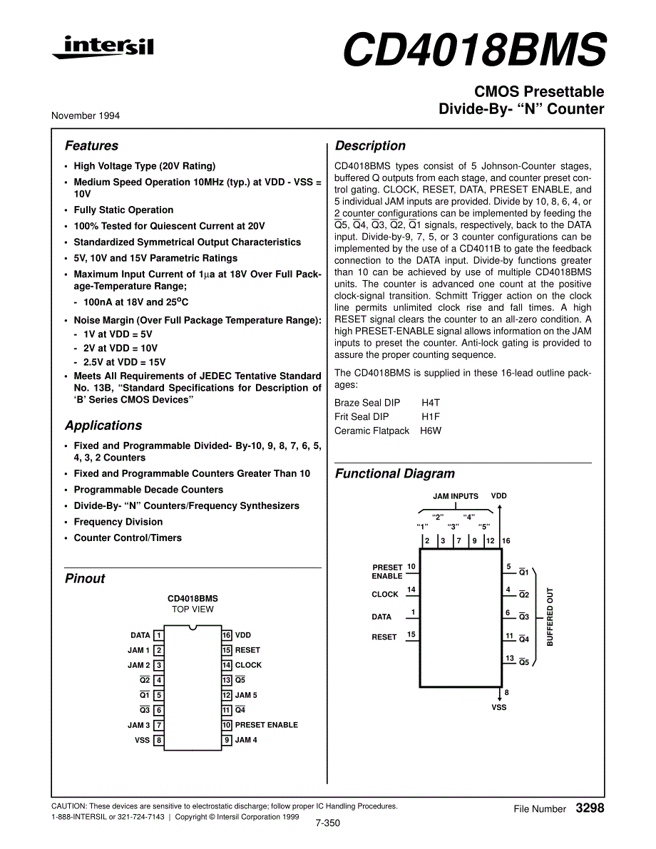 4018 CMOS 可预置 1分N 计数器_第1页