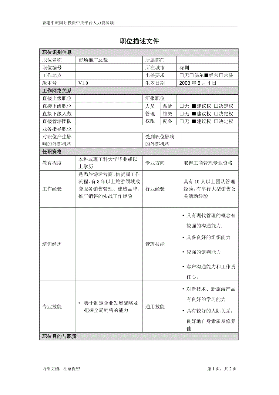 凯捷-香港投资－职位描述－市场推广总监_第1页