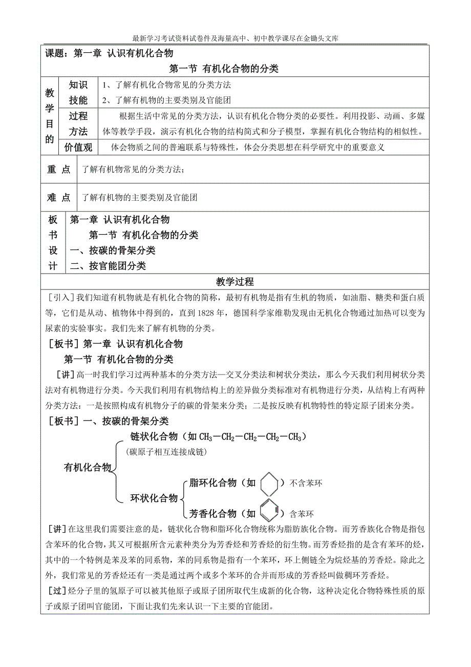 人教版新课标高中化学选修五表格式教案（全册，84页）_第1页