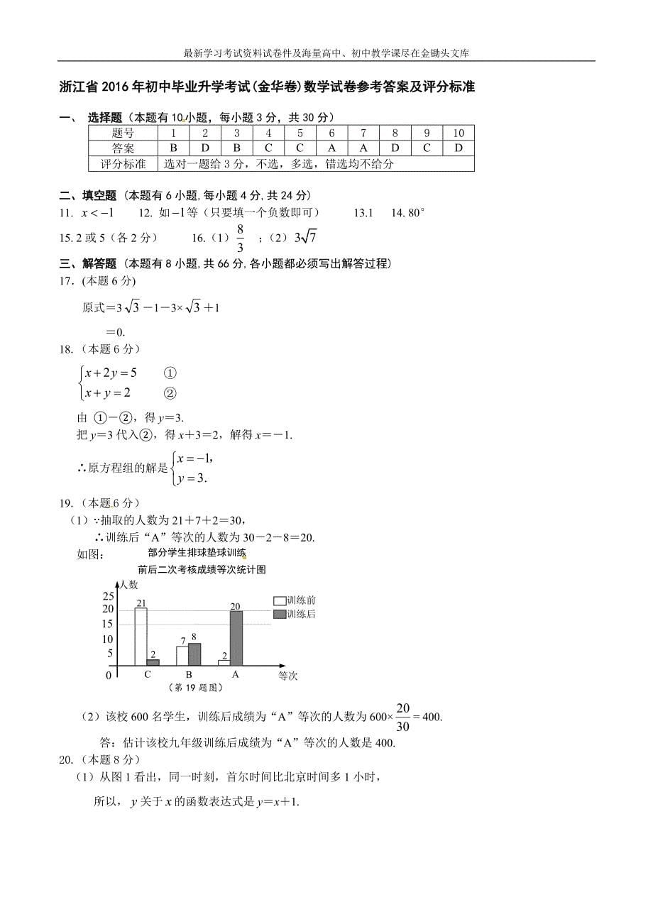 浙江省金华市2016年中考数学试卷及参考答案_第5页