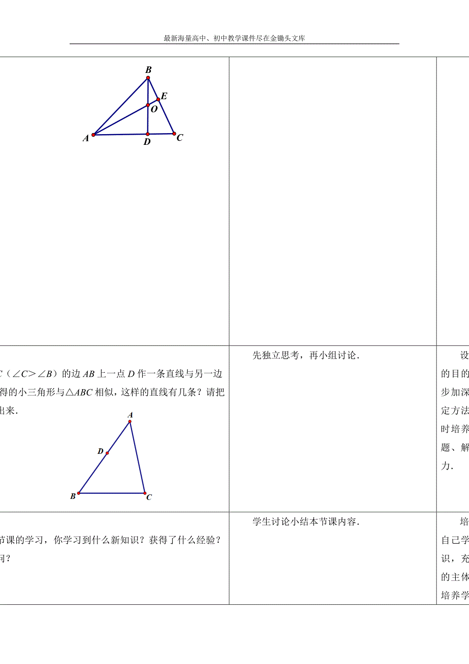 （苏科版）九年级下册 6.4《探索三角形相似的条件（2）》教案设计_第3页