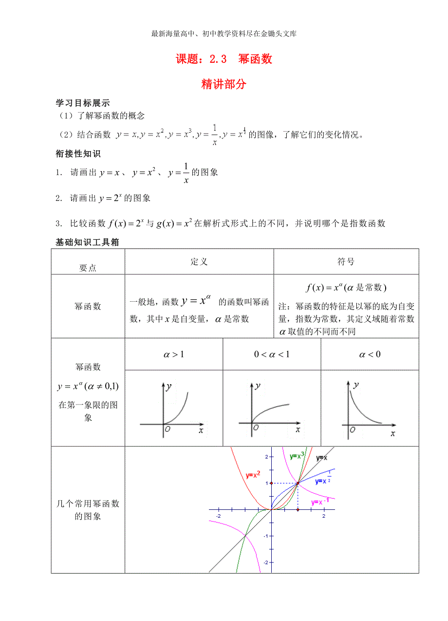 高中数学 2.3幂函数精讲精析 新人教A版必修1_第1页