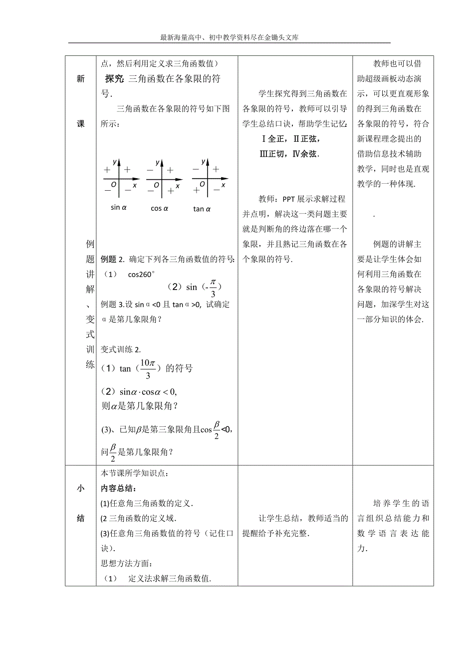 数学 人教B版必修4教案 1.2.1 三角函数的定义1 Word版含答案_第4页