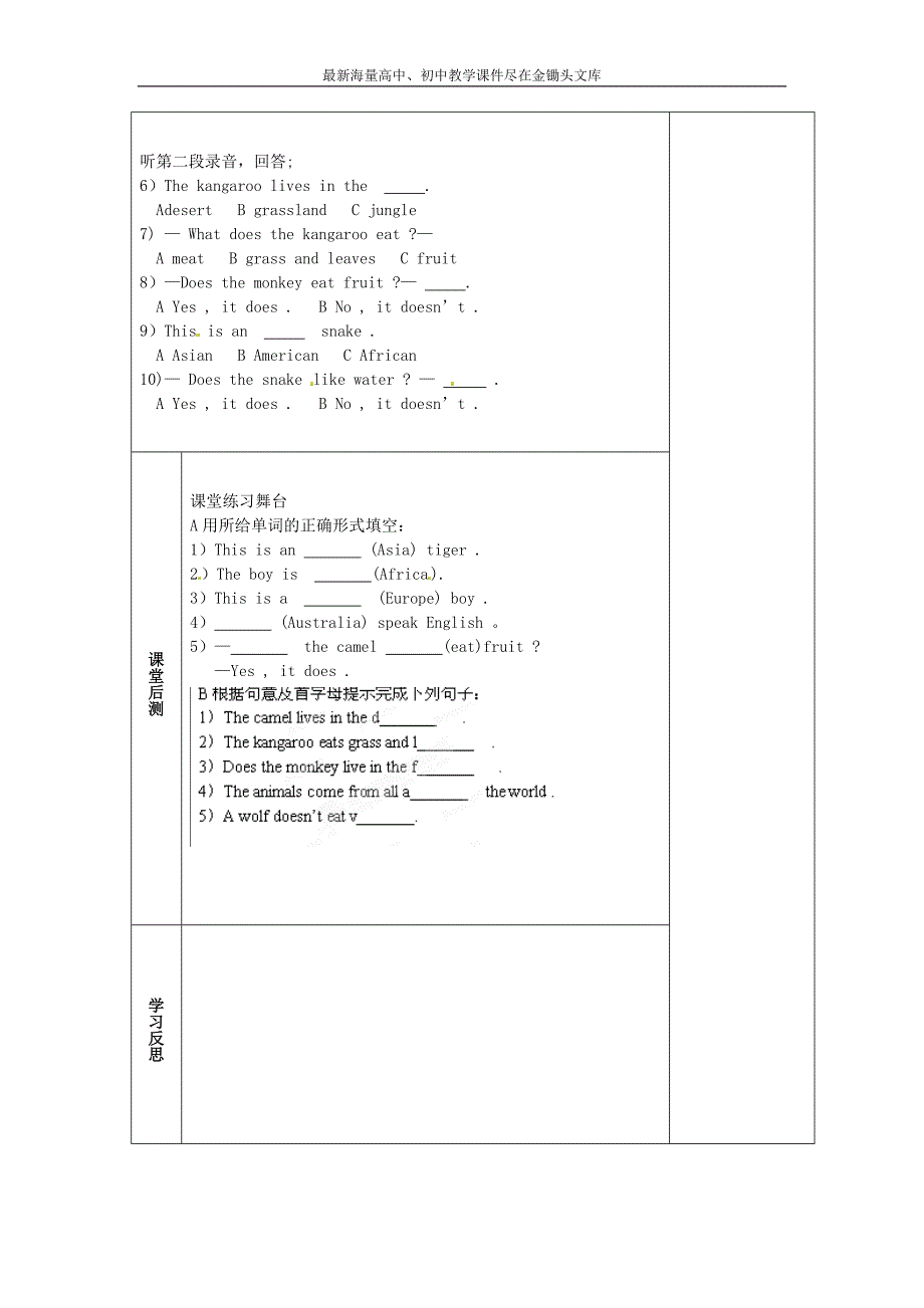 七年级英语上册 M6-2 A trip to the zoo教案 （新版）外研版_第2页