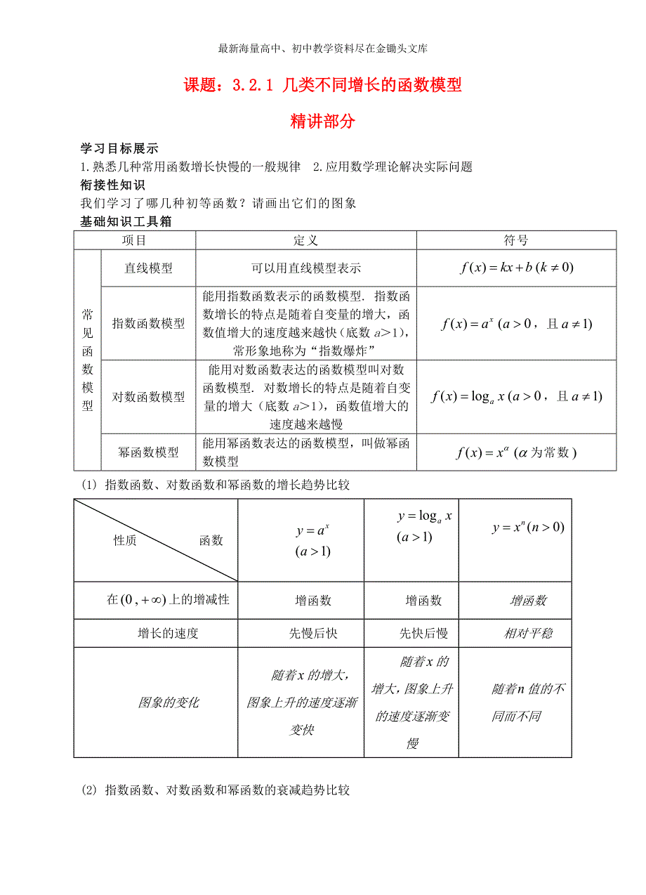 高中数学 3.2.1几类不同增长的函数模型精讲精析 新人教A版必修1_第1页