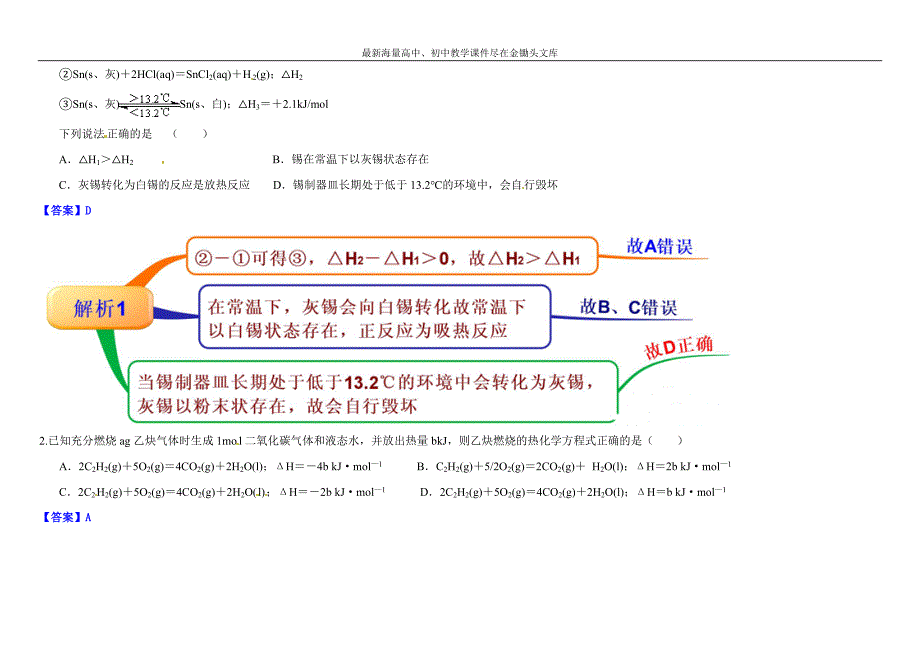 （人教版）化学选修 思维导图 1-3化学反应热的计算（含答案）_第2页