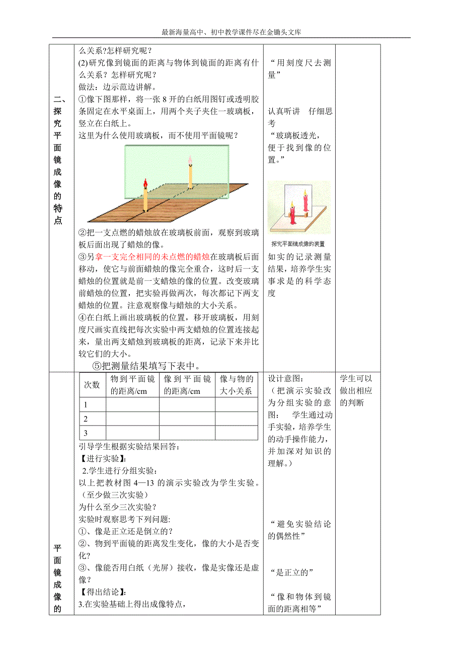 沪科版八年级物理全册《4.2 平面镜成像》教案_第3页