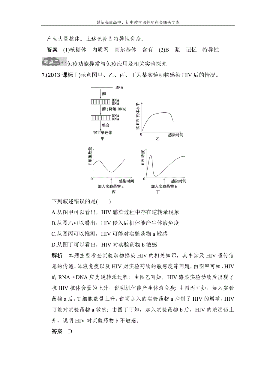 2017版《大高考》高考生物一轮总复习高考AB卷 专题17 免疫调节 Word版含解析_第4页