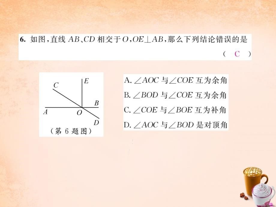 七年级数学下册 第4章 相交线与平行线达标测试题课件 （新版）湘教版_第5页