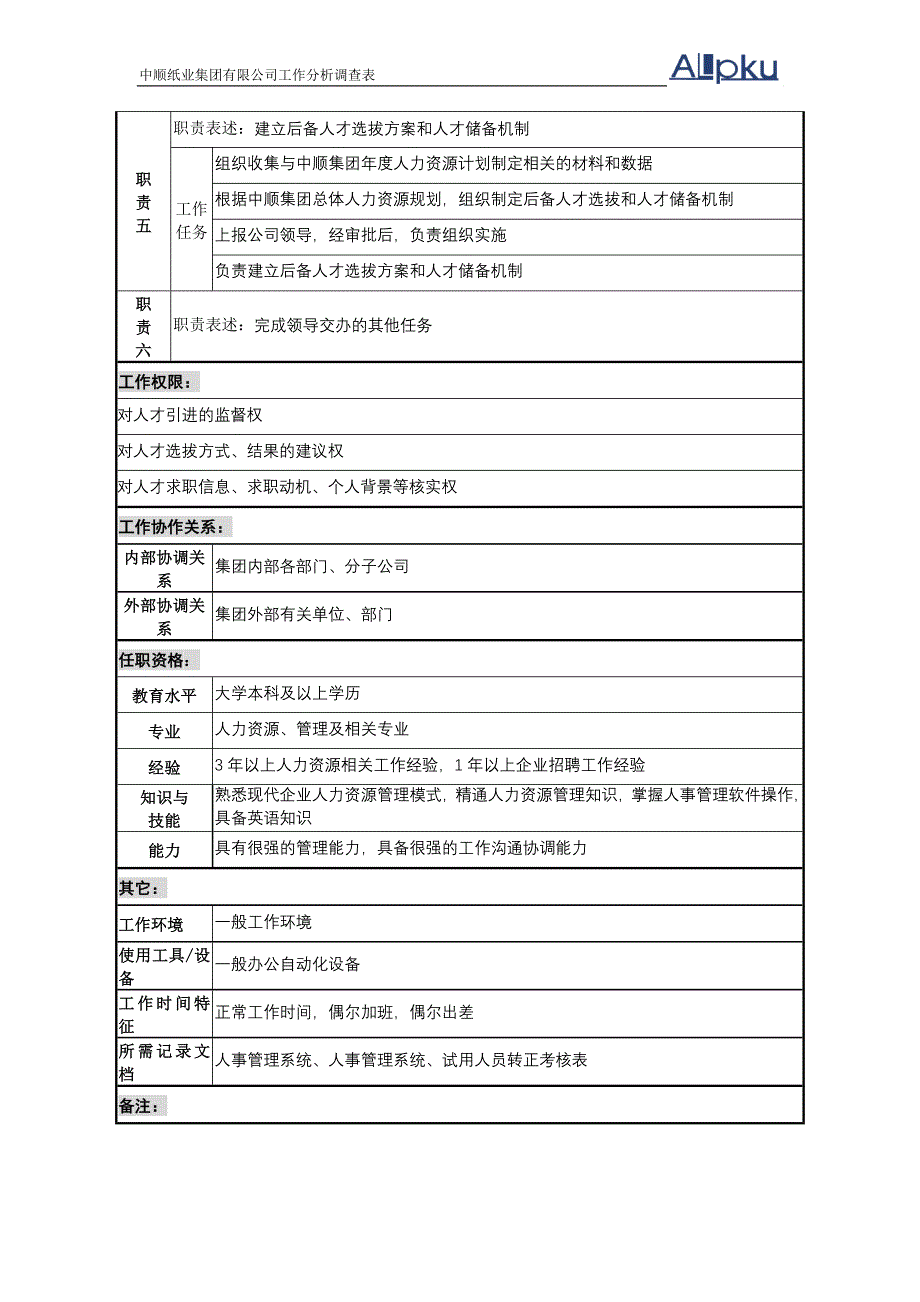 中顺纸业工作分析－人力资源部—招聘主管_第2页