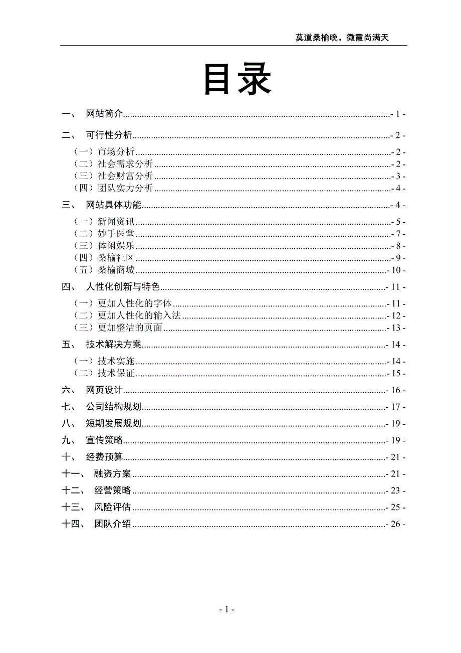 “桑榆”网站商业计划书_第1页