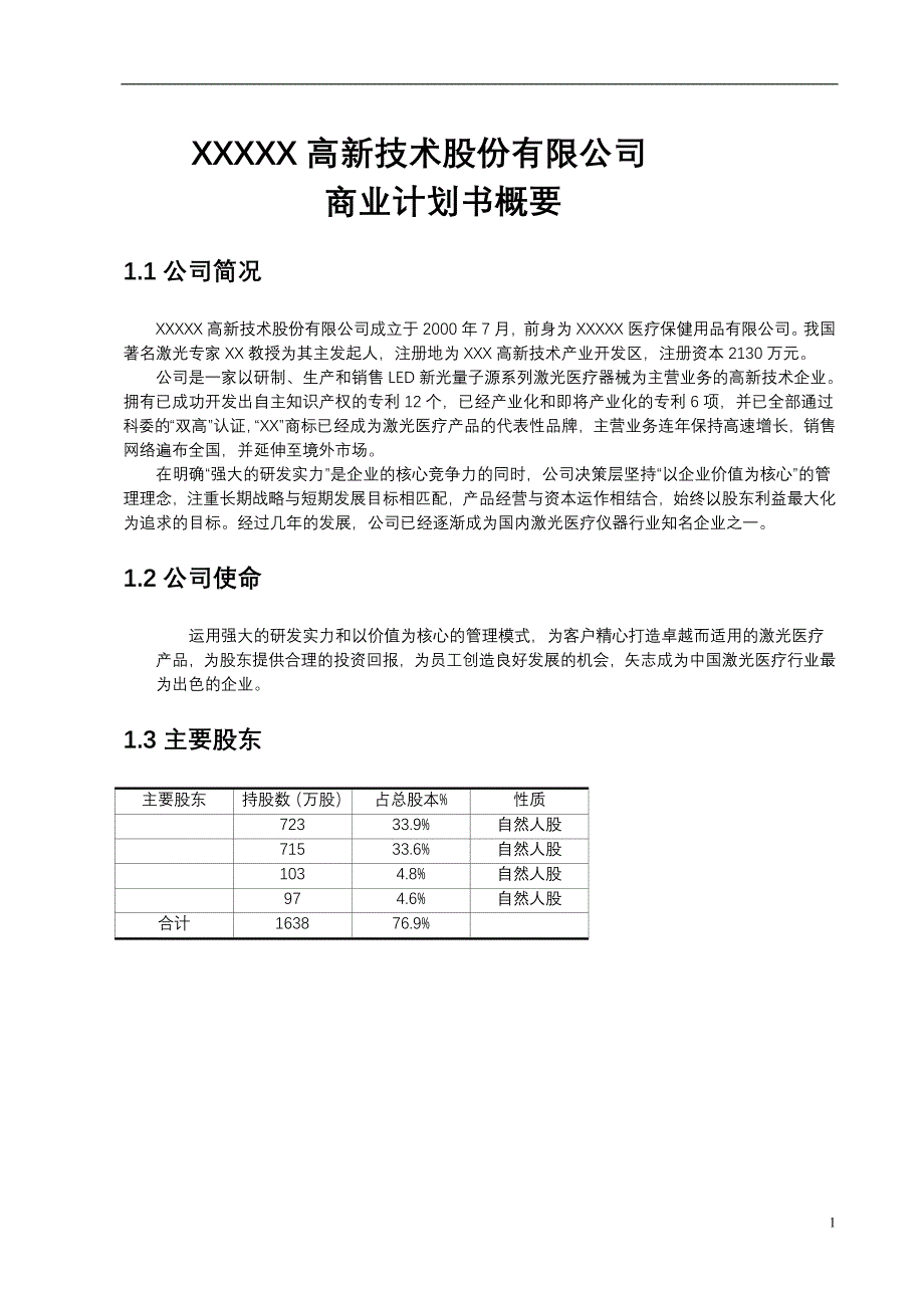 医疗保健用品公司激光医疗项目商业计划书（医疗医院商业计划书）_第1页