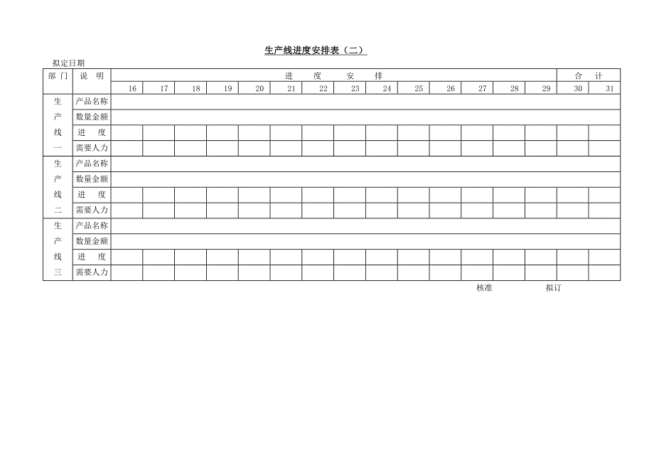 新版生产线进度安排表（二）（表格模板）_第1页