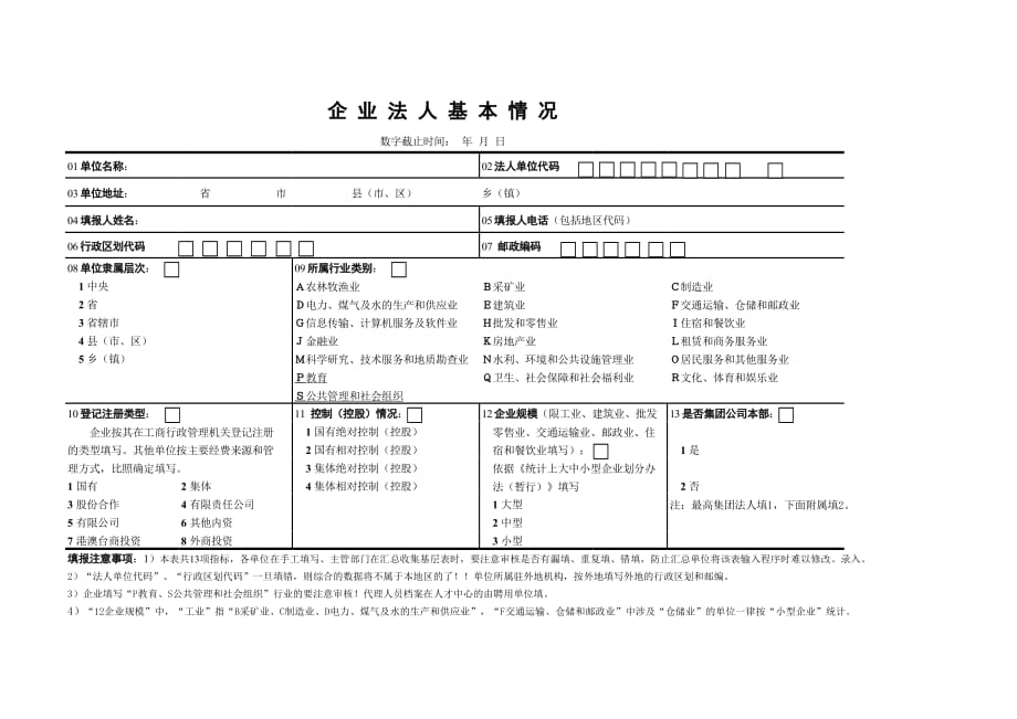 新版企业法人基本情况表（表格模板）_第1页