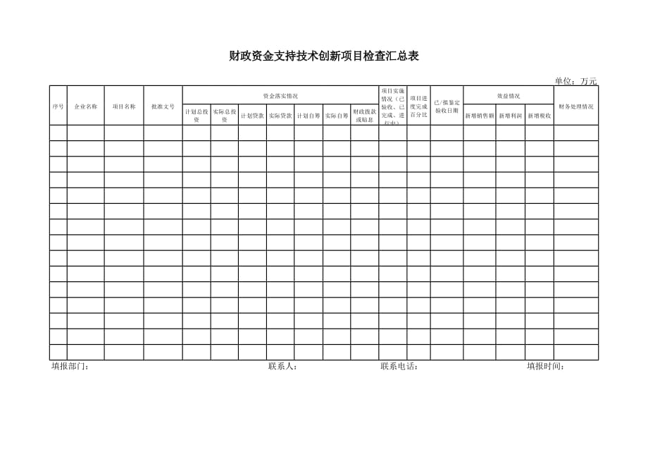 新版财政资金支持技术创新项目检查汇总表（表格模板）_第1页