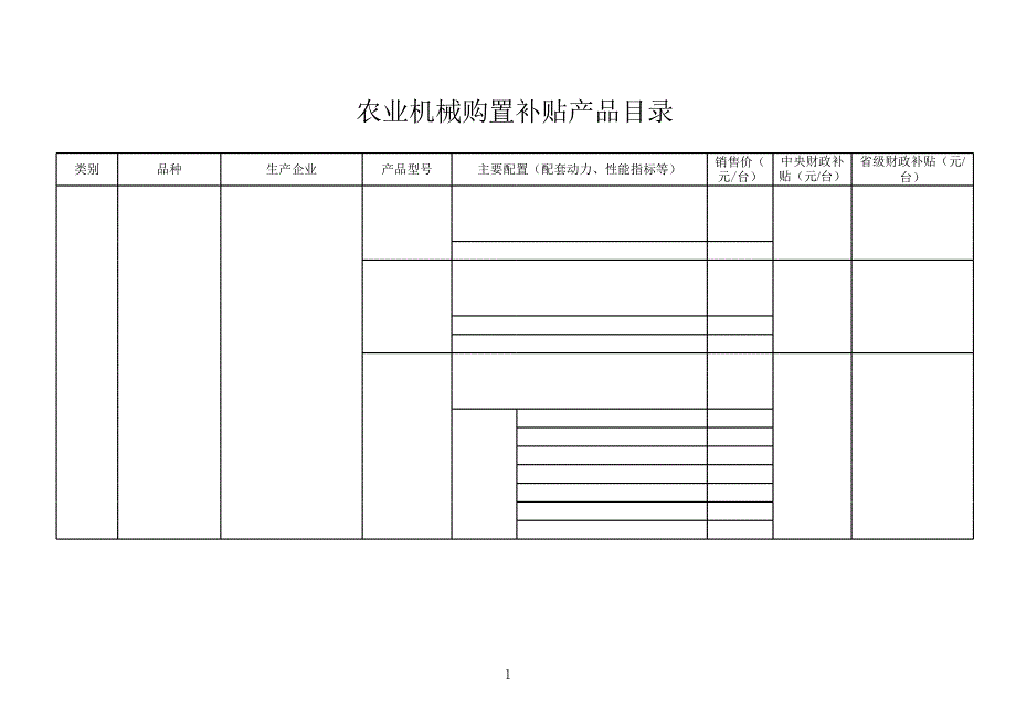 新版农业机械购置补贴产品目录表（表格模板）_第1页