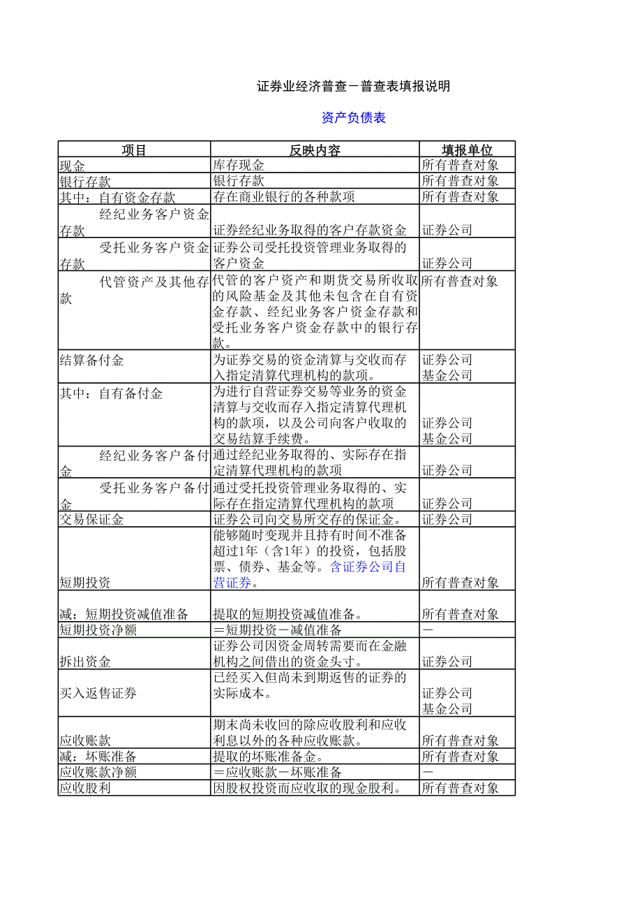 新版证券业经济普查－普查表填报说明（表格模板）_第1页